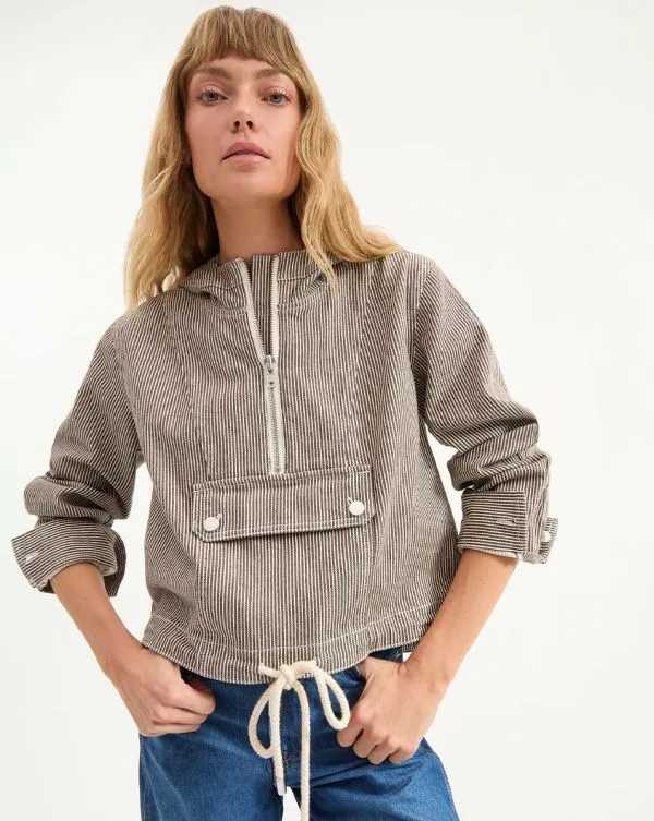 Kaeli Striped Pullover Jacket Cedar Stripe Women Veronica Beard Jackets and Outerwear