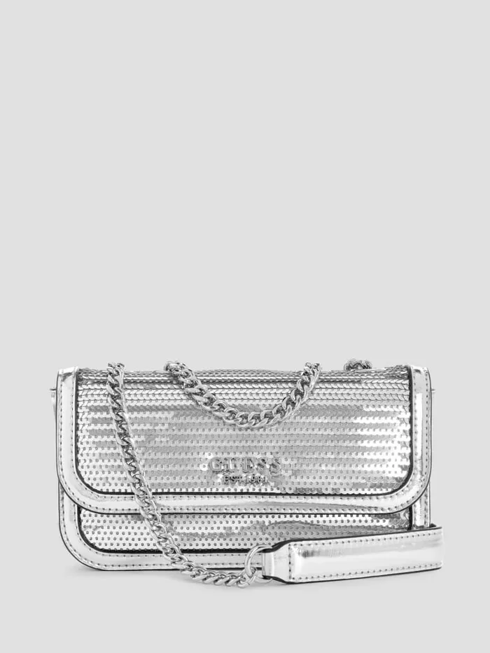 Kaska Metallic Mini Crossbody Silver Women Handbags GUESS