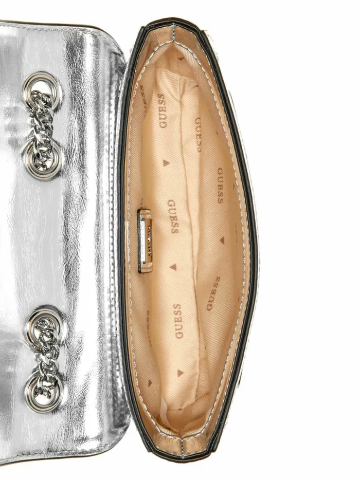 Kaska Metallic Mini Crossbody Silver Women Handbags GUESS Kaska Metallic Mini Crossbody Silver Women Handbags GUESS