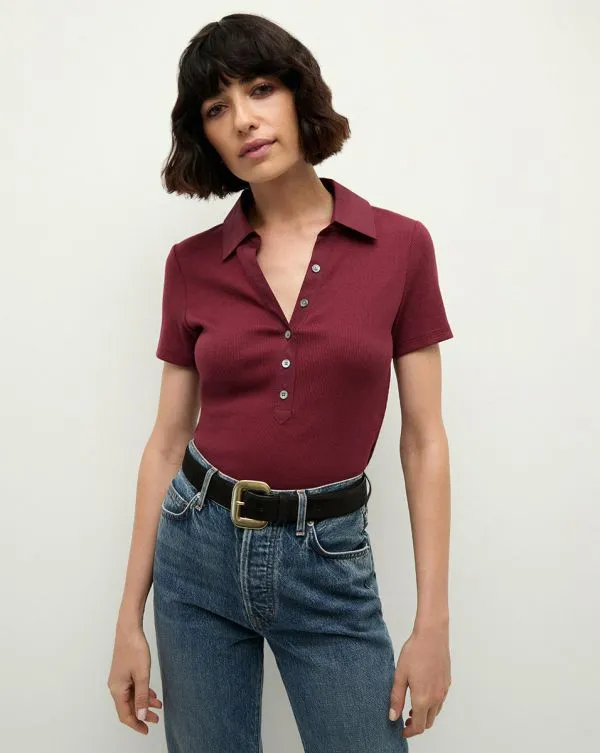 Kearney ButtonDown Tee Wine Women Veronica Beard Tops