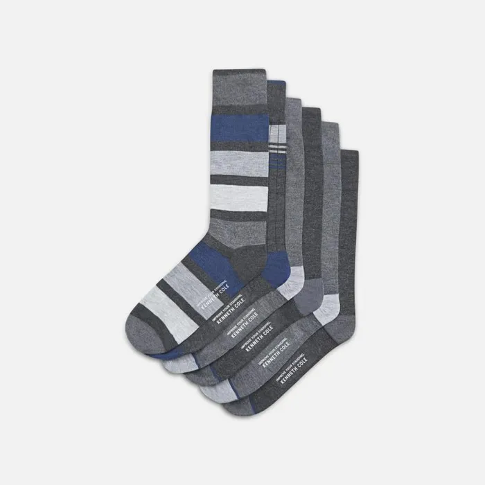Kenneth Cole 6Pack Rib Colorblock Socks Silver Men Socks Underwear Loungewear