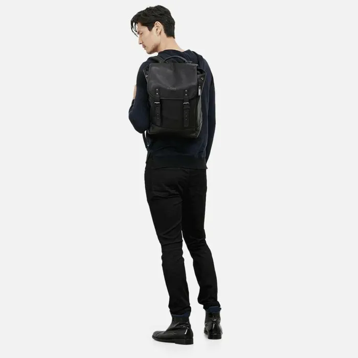 Kenneth Cole Colombian Leather Flapover Backpack Black Men Bags