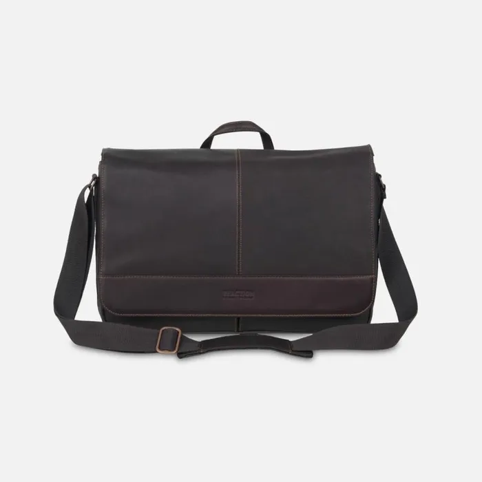 Kenneth Cole Come Bag Soon Leather Laptop Ipad Messenger Brown Men Bags