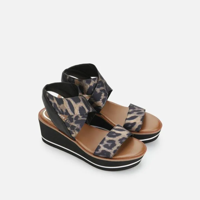 Kenneth Cole Harlow Animal Platform Sandal Blackgold Women Sandals