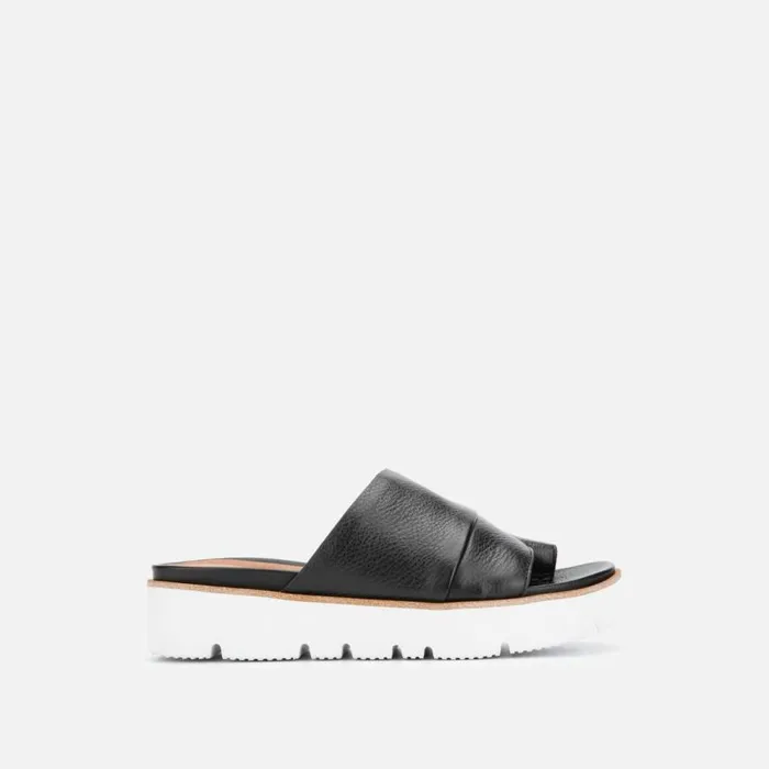 Kenneth Cole Lavern Leather Platform Slide Sandal Black Women Gentle Souls