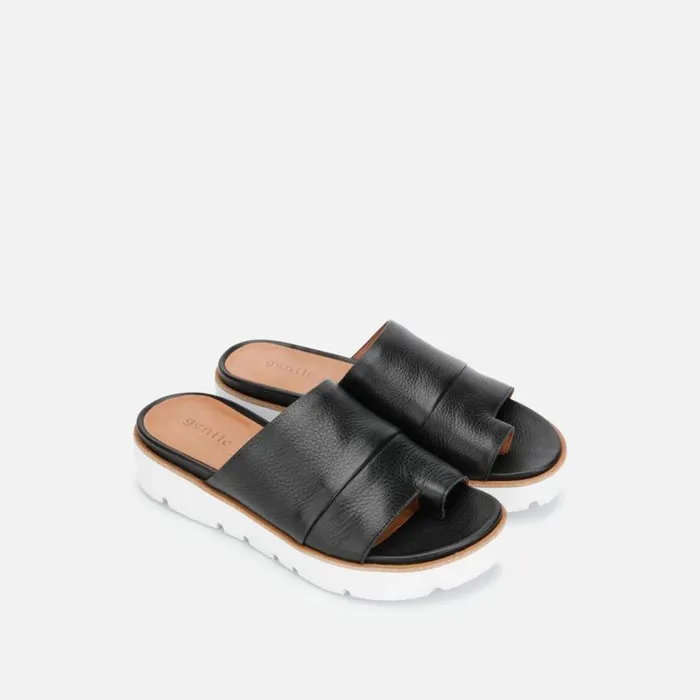 Kenneth Cole Lavern Leather Platform Slide Sandal Black Women Gentle Souls