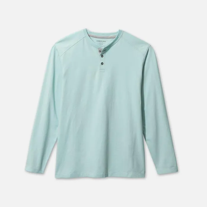 Kenneth Cole Organic Cotton Blend Long Sleeved Henley Tee Mint Melange Men TShirts Polos Kenneth Cole Organic Cotton Blend Long Sleeved Henley Tee Mint Melange Men TShirts Polos