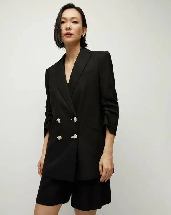 Kiernan Linen Dickey Jacket Black Women Veronica Beard Jackets and Outerwear