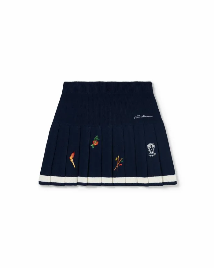 Knitwear Women Casablanca Paris Embroidered Motif Wool Cashmere Pleated Skirt
