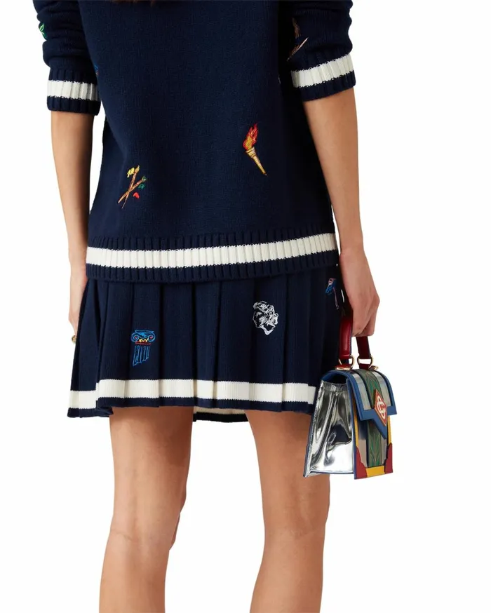 Knitwear Women Casablanca Paris Embroidered Motif Wool Cashmere Pleated Skirt Knitwear Women Casablanca Paris Embroidered Motif Wool Cashmere Pleated Skirt