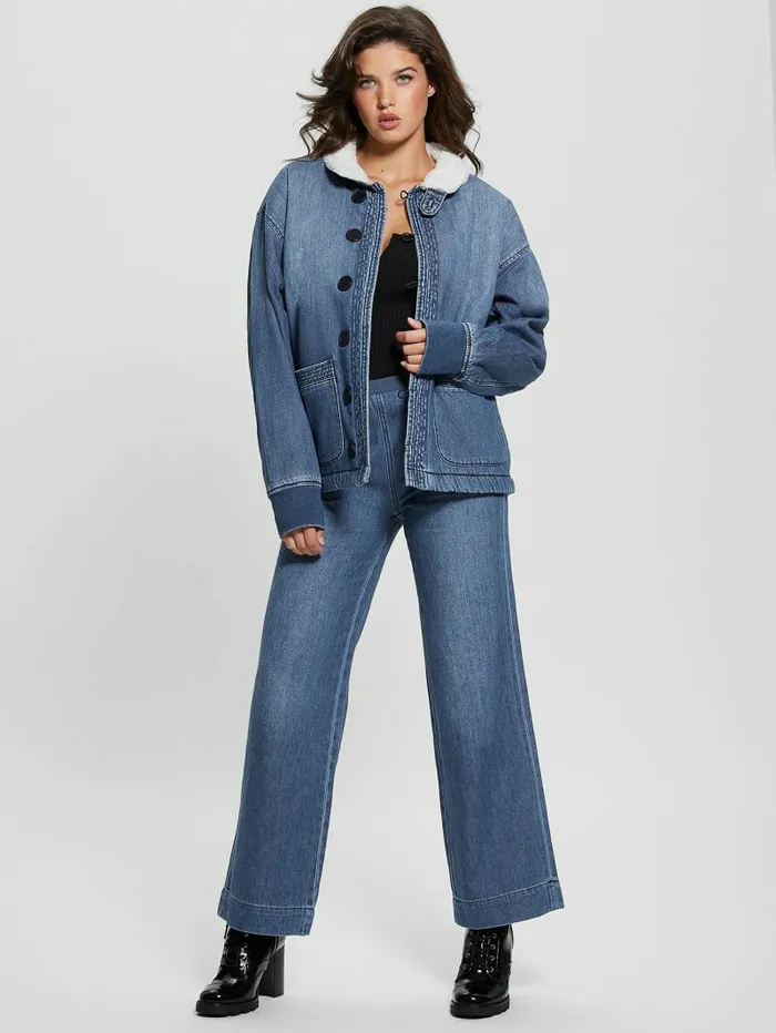Lana SherpaLined Denim Jacket Noka Wash Jackets and Coats GUESS Women