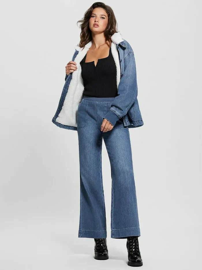 Lana SherpaLined Denim Jacket Noka Wash Jackets and Coats GUESS Women
