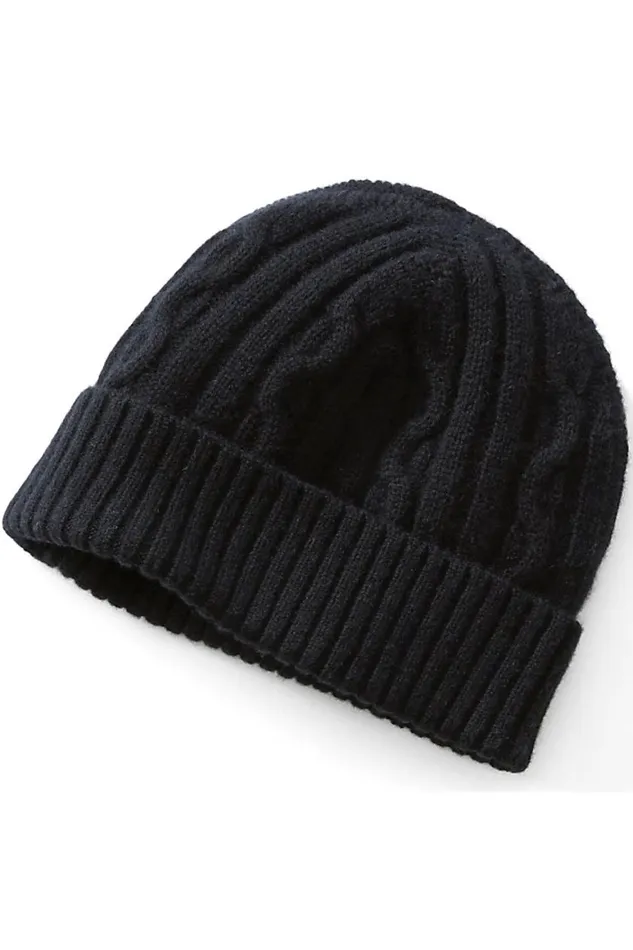 Lands039 End Accessories Men Knit Wool Cashmere Hat Black