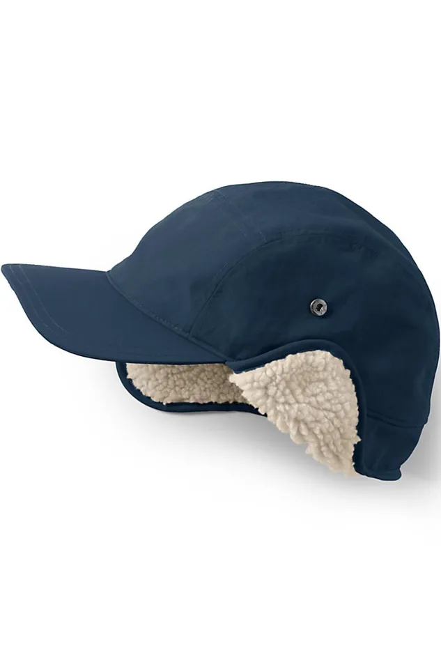 Lands039 End Accessories Men Squall Sherpa Fleece Lined Waterproof Winter Hat Radiant Navy