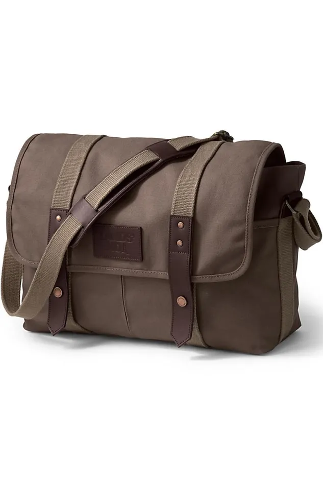 Lands039 End Accessories Men Waxed Canvas Messenger Bag Brown