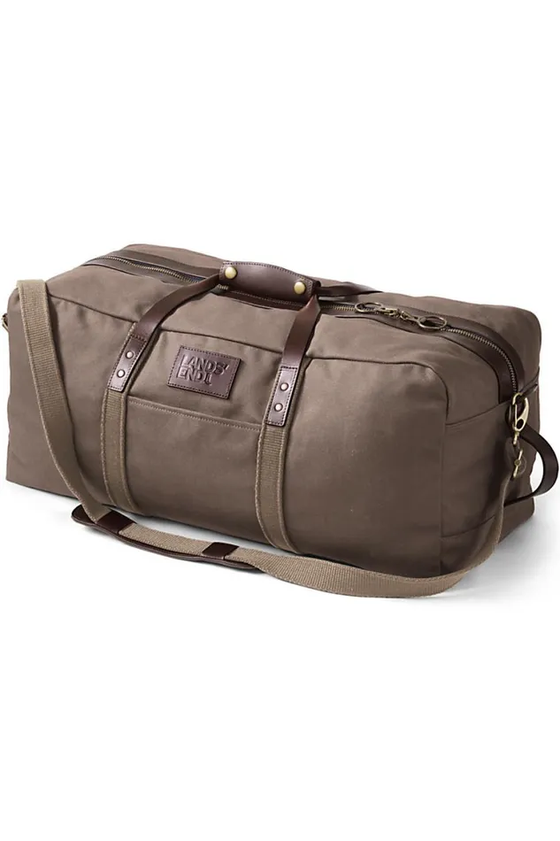 Lands039 End Accessories Men Waxed Canvas Travel Duffle Bag Brown