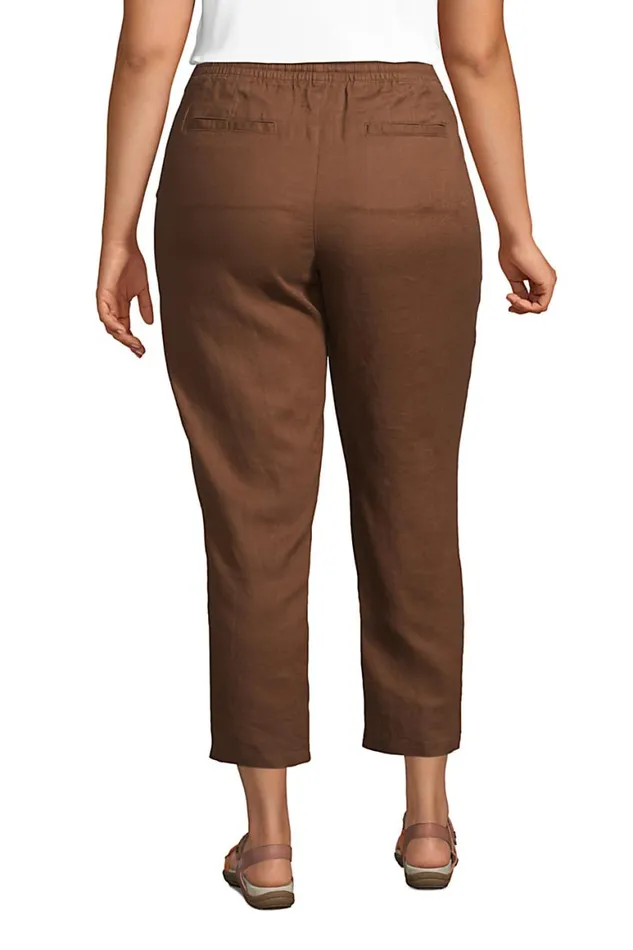 Lands039 End Capris and Crop Pants Women Plus Size High Rise Pull On Tie Waist Linen Crop Pants Allspice