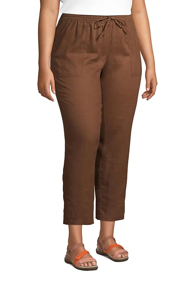 Lands039 End Capris and Crop Pants Women Plus Size High Rise Pull On Tie Waist Linen Crop Pants Allspice