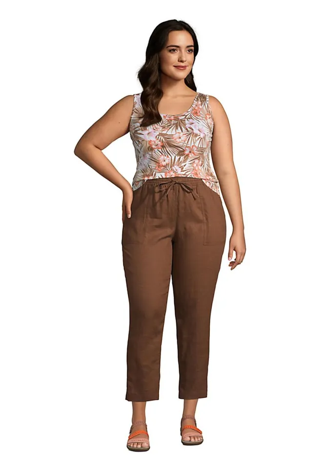 Lands039 End Capris and Crop Pants Women Plus Size High Rise Pull On Tie Waist Linen Crop Pants Allspice