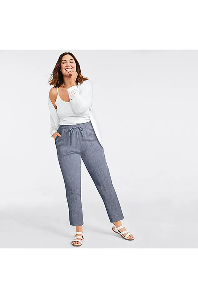 Lands039 End Capris and Crop Pants Women Plus Size High Rise Pull On Tie Waist Linen Crop Pants Allspice