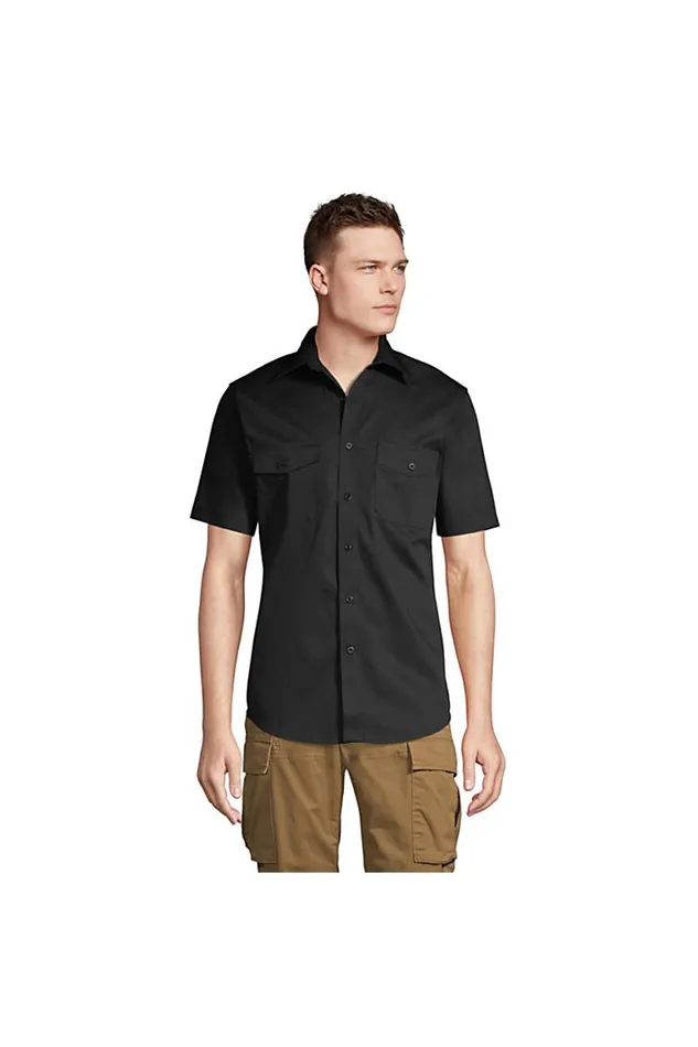 Lands039 End Casual Shirts Men Short Sleeve Straight Collar Work Shirt Black