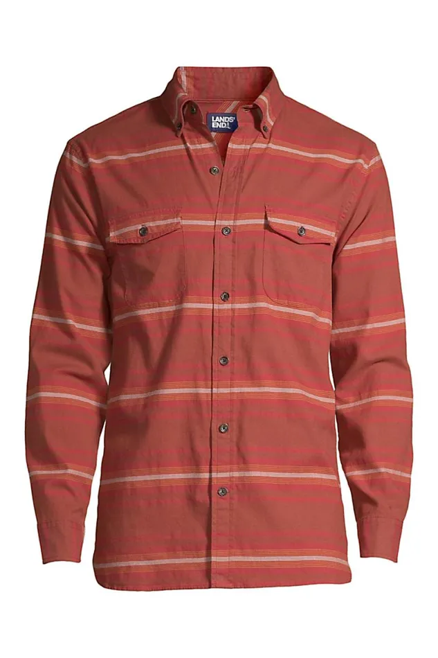 Lands039 End Casual Shirts Men Traditional Fit Comfort First Lightweight Flannel Shirt Rust Red Stripe Lands039 End Casual Shirts Men Traditional Fit Comfort First Lightweight Flannel Shirt Rust Red Stripe