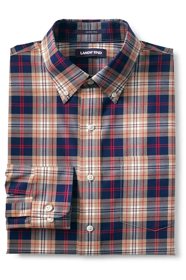 Lands039 End Casual Shirts Men Traditional Fit No Iron Twill Shirt Rich Camel Check