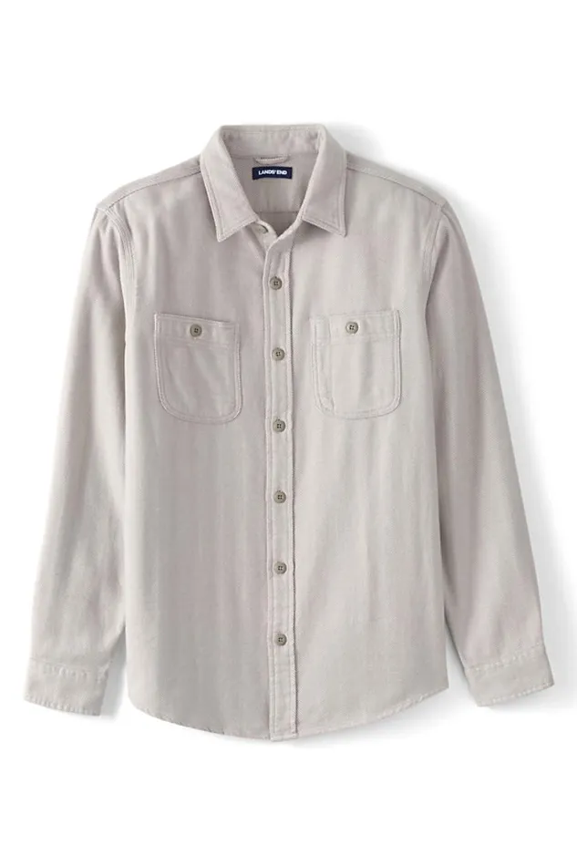 Lands039 End Casual Shirts Men Traditional Fit Rugged Flannel Shirt Stone Gray Herringbone Lands039 End Casual Shirts Men Traditional Fit Rugged Flannel Shirt Stone Gray Herringbone