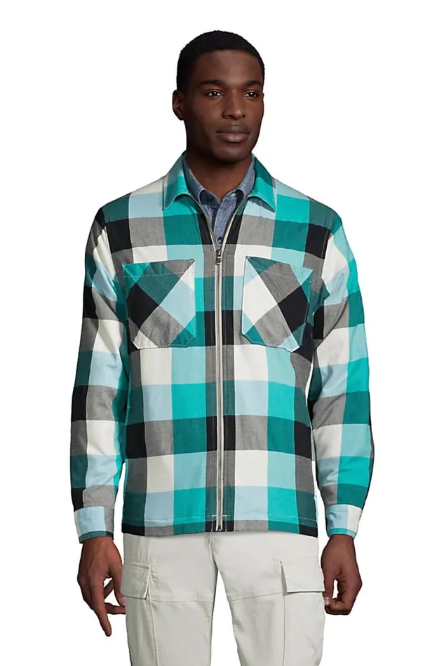 Lands039 End Casual Shirts Men Wafflelined Flannel Shirt Jacket Seafoam Teal Check Lands039 End Casual Shirts Men Wafflelined Flannel Shirt Jacket Seafoam Teal Check