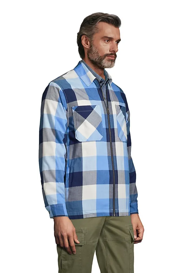 Lands039 End Casual Shirts Men Wafflelined Flannel Shirt Jacket Seafoam Teal Check Lands039 End Casual Shirts Men Wafflelined Flannel Shirt Jacket Seafoam Teal Check