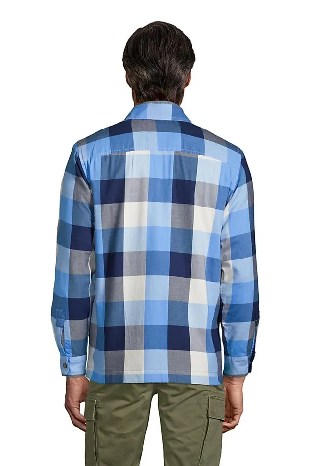 Lands039 End Casual Shirts Men Wafflelined Flannel Shirt Jacket Seafoam Teal Check Lands039 End Casual Shirts Men Wafflelined Flannel Shirt Jacket Seafoam Teal Check