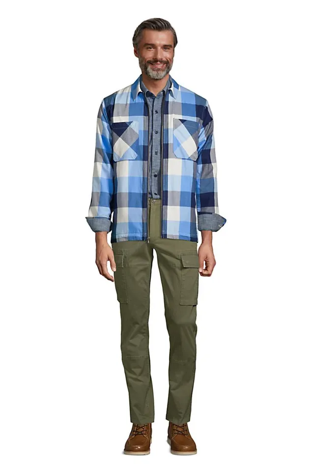 Lands039 End Casual Shirts Men Wafflelined Flannel Shirt Jacket Seafoam Teal Check Lands039 End Casual Shirts Men Wafflelined Flannel Shirt Jacket Seafoam Teal Check