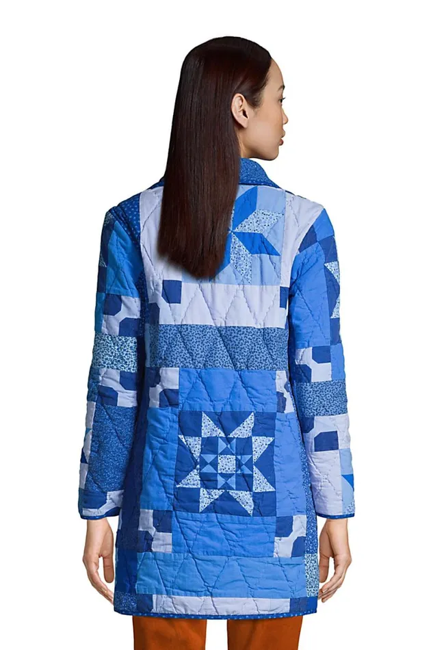 Lands039 End Coats and Jackets Women Patchwork Quilted Coat Blue Prosperity Quilt