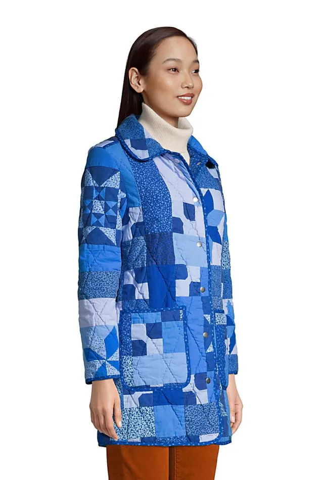 Lands039 End Coats and Jackets Women Patchwork Quilted Coat Blue Prosperity Quilt