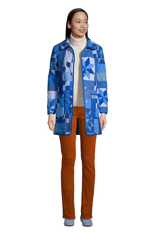 Lands039 End Coats and Jackets Women Patchwork Quilted Coat Blue Prosperity Quilt