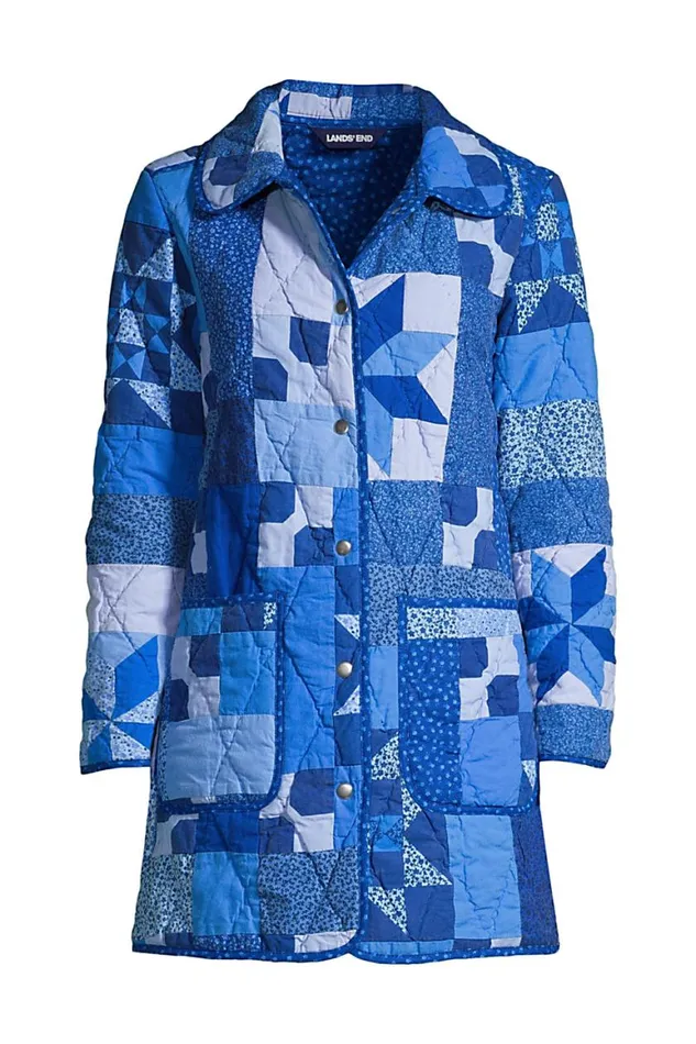 Lands039 End Coats and Jackets Women Patchwork Quilted Coat Blue Prosperity Quilt