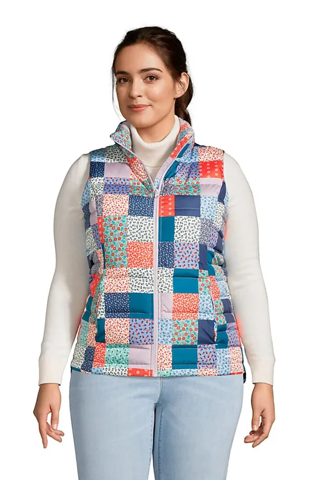 Lands039 End Coats and Jackets Women Plus Size 600 Down Puffer Vest Print Multi Patchwork Floral Lands039 End Coats and Jackets Women Plus Size 600 Down Puffer Vest Print Multi Patchwork Floral