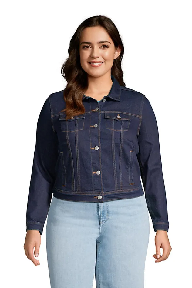 Lands039 End Coats and Jackets Women Plus Size Denim Trucker Jacket Dark Indigo Wash Lands039 End Coats and Jackets Women Plus Size Denim Trucker Jacket Dark Indigo Wash