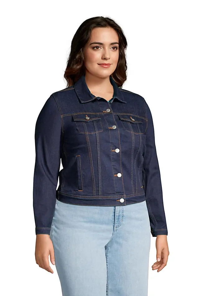 Lands039 End Coats and Jackets Women Plus Size Denim Trucker Jacket Dark Indigo Wash