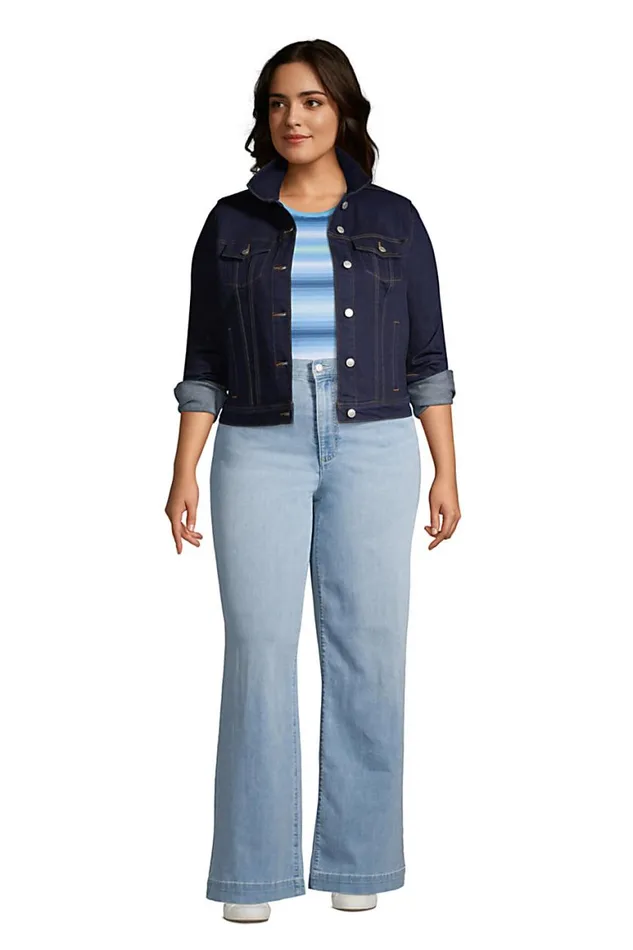 Lands039 End Coats and Jackets Women Plus Size Denim Trucker Jacket Dark Indigo Wash
