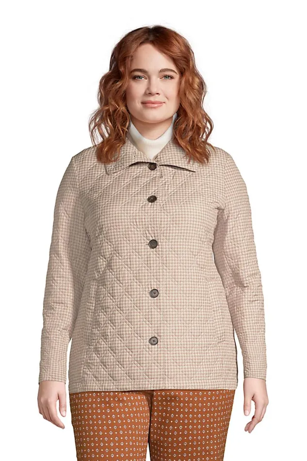 Lands039 End Coats and Jackets Women Plus Size Insulated Packable Quilted Barn Jacket Print Light Pecan Houndstooth Lands039 End Coats and Jackets Women Plus Size Insulated Packable Quilted Barn Jacket Print Light Pecan Houndstooth