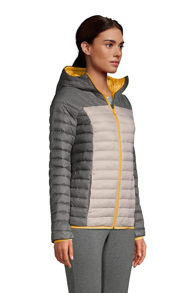 Lands039 End Coats and Jackets Women Recycled Thermoplume Hooded Jacket Boulder Gray