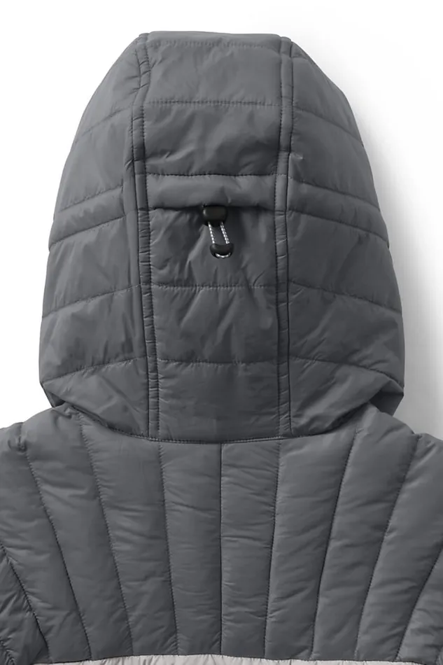 Lands039 End Coats and Jackets Women Recycled Thermoplume Hooded Jacket Boulder Gray
