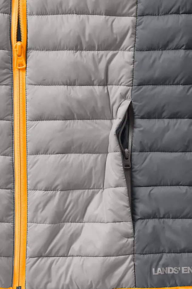 Lands039 End Coats and Jackets Women Recycled Thermoplume Hooded Jacket Boulder Gray
