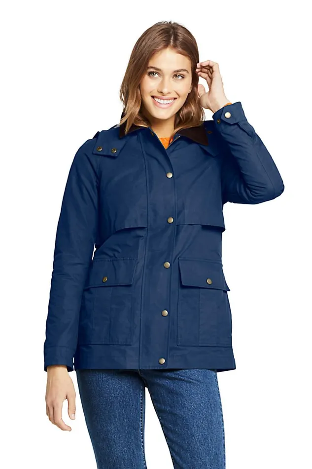 Lands039 End Coats and Jackets Women Waxed Cotton Field Jacket Deep Sea Navy