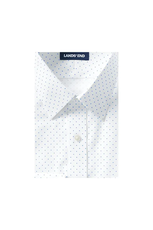 Lands039 End Dress Shirts Men Pattern No Iron Supima Pinpoint Straight Collar Dress Shirt White Churchill Dot