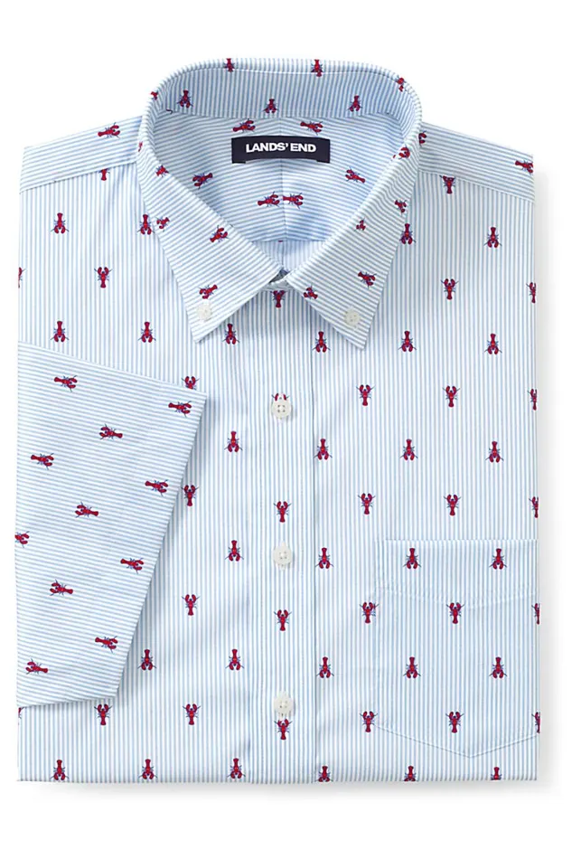Lands039 End Dress Shirts Men Short Sleeve Traditional Fit Printed Comfort First With Coolmax Dress Shirt Lobsters Lands039 End Dress Shirts Men Short Sleeve Traditional Fit Printed Comfort First With Coolmax Dress Shirt Lobsters