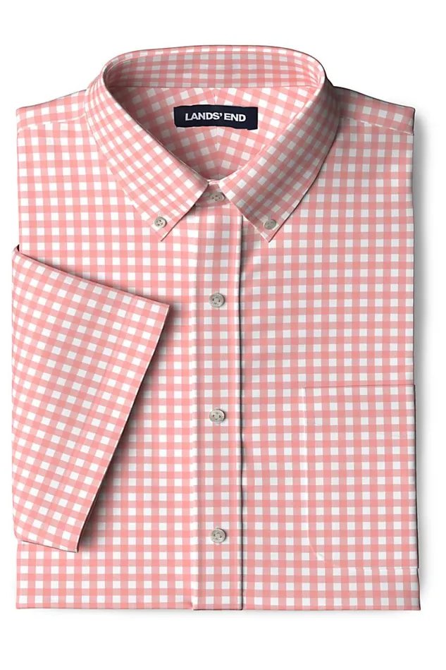 Lands039 End Dress Shirts Men Traditional Fit Short Sleeve Comfortfirst Commuter Dress Shirt Bright Rose Check