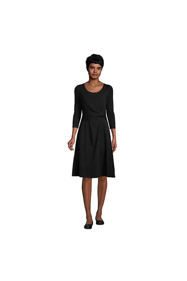 Lands039 End Dresses Women 34 Sleeve Twist Front Fit And Flare Dress Black