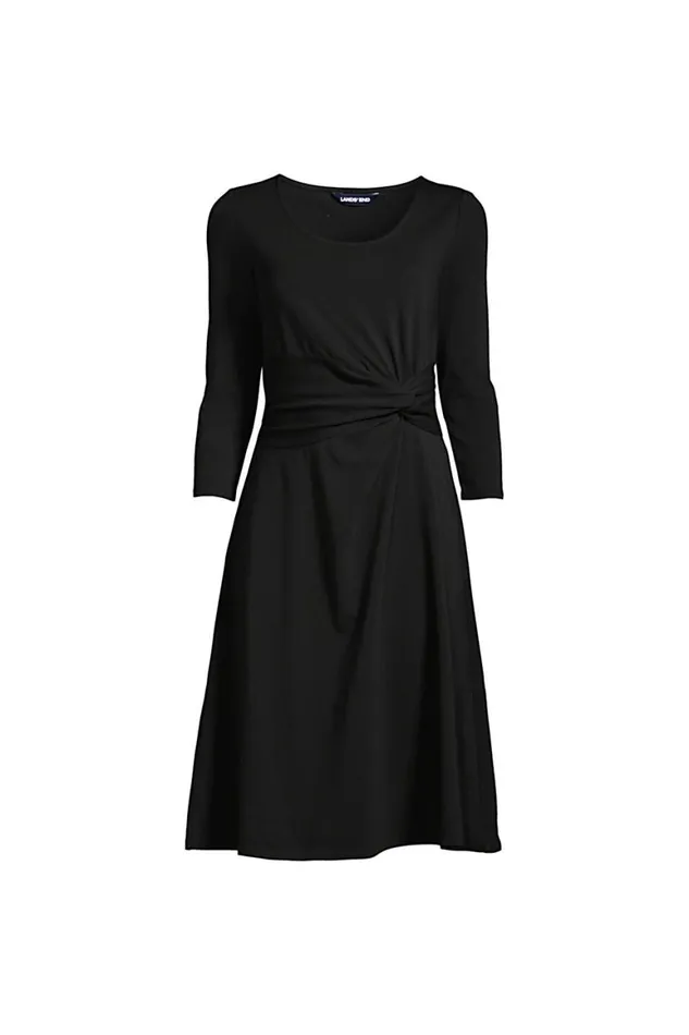 Lands039 End Dresses Women 34 Sleeve Twist Front Fit And Flare Dress Black Lands039 End Dresses Women 34 Sleeve Twist Front Fit And Flare Dress Black